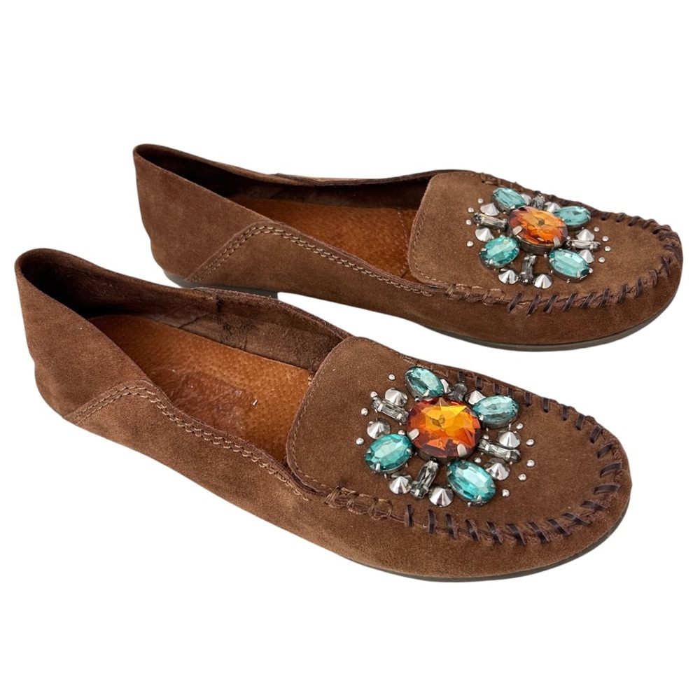 Free People Brown Suede Embellished Cherokee Moccasins Size 41 10.5 NWOB
